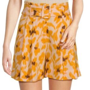 Sam Edelman High Waist Linen Blend Belted Ikat Print Shorts Size 4